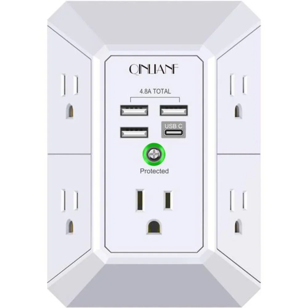 Wall Charger Surge Protector 5 Outlet Extender with 4 USB Charging Ports